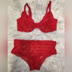 Victoria's Secret Bright Red Mesh Cheeky Panty and Bra.
